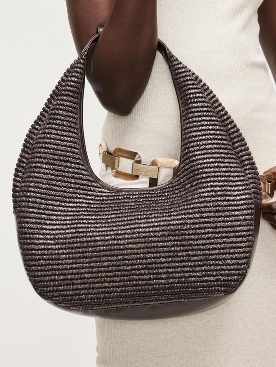 Handbags - Zoey Tote Woven Crescent Women Shoulder Bag in Chocolate Sculptural Woven Hobo